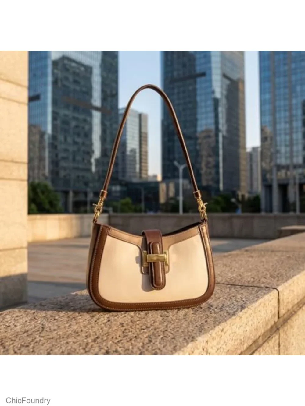 Vintage Two-Tone PU Leather Crossbody Bag with Adjustable Strap